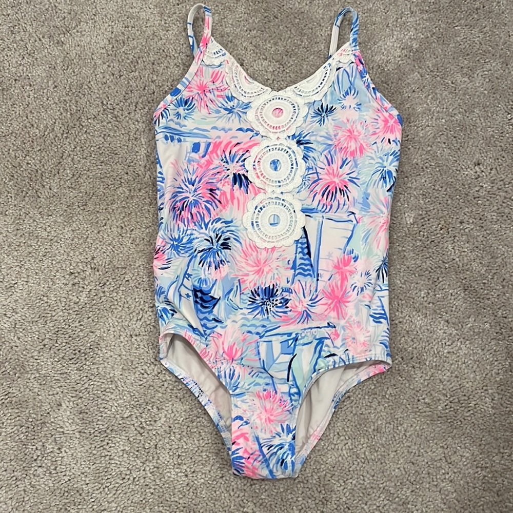 Lilly Pulitzer Girls One-Piece Swimsuit in Pink & Blue Floral